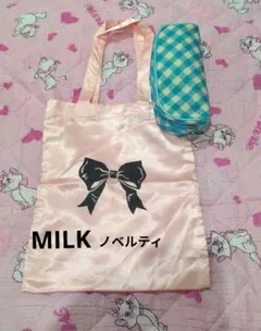 MILK　ノベルティ　サテン　トート　＆　ブルーギンガム　ポーチのサムネイル