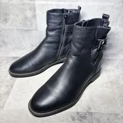 美品 ing ショートブーツ 23.5 サイドジップ ベルト 本革 ブラック