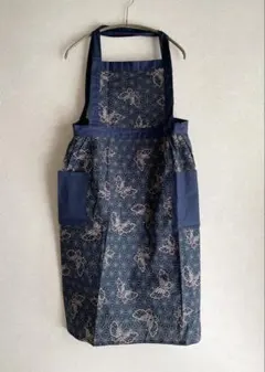 蝶々柄 ネイビー エプロン ＊エプロンワンピース