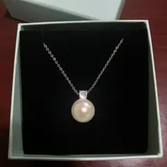 シルバー　12mm 一粒 貝パールネックレス czダイヤ　ペンダント