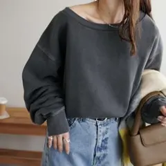 DISCOAT ピグメントワンショルスウェット　チャコールグレー　PSサイズ