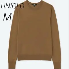 UNIQLOエクストラファインメリノクルーネックセーター（長袖）ベージュブラウン