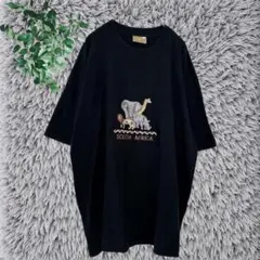 ヴィンテージ　Ｔシャツ　Ｌ　黒　ブラック　アニマル柄　刺繍　海外　バナナレジーム