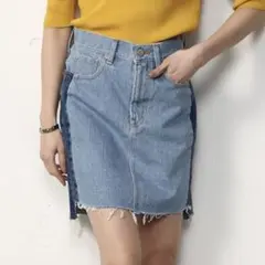 パッチワークカットオフミニデニムスカート