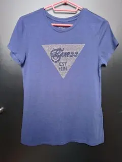 GUESS jeans ラインストーンロゴ Tシャツ ブルー Mサイズのサムネイル