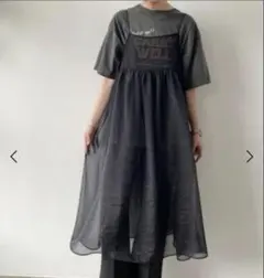 LOWRYS FARM オーガンジーキャミワンピース 黒
