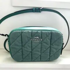 COACH ミニ ジェイミー カメラ バッグ グリーン キルティング デニム COACH ミニ ジェイミー カメラ バッグ グリーン キルティング デニム