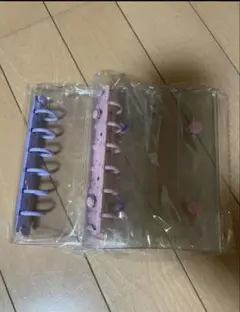 A7サイズ シール帳　ピンク　紫透明バインダー　バインダー 6リング