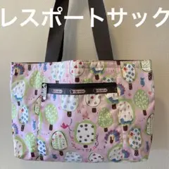 レスポートサック　ショルダーバッグ/トートバッグ　とり&猫&ツリー柄ピンク