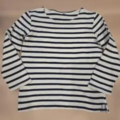 120【無印良品】長袖カットソー 白とネイビー ストライプ