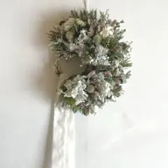 ドライフラワーリース 28センチ　ハーフリース　ミモザ　紫陽花
