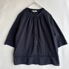 プチオンフルール　レディース　ワイド　シャツ　ブラウス　M バンドカラー　黒