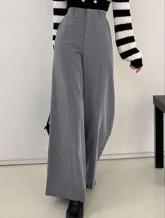 グレー ワイドパンツ ハイウエスト