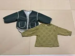 ボア素材 グリーンジャケット ポケット付き　トレーナーセット