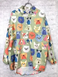 レトロ ポップ カラフル ワンちゃん総柄 長袖プルオーバーシャツ スモッグ