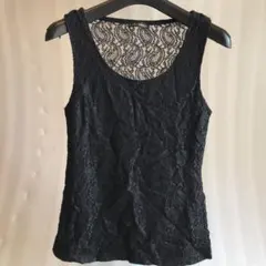 背中丸見え 透けてるタンクトップ レース生地 ブラック M