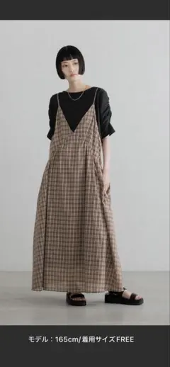 週末セール！LOWRYS FARMチェック柄 キャミワンピース ロング丈のサムネイル