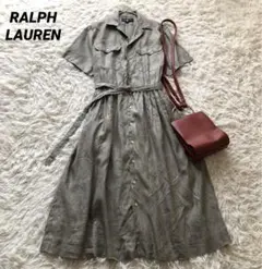 現行　ポロラルフローレン　シャツワンピース　ティアード　フレア　Aライン 麻 現行 ポロラルフローレン シャツワンピース ティアード フレア Aライン
