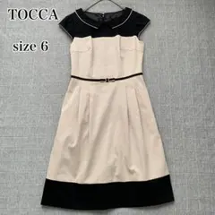 TOCCA 洗える 襟付きバイカラーワンピース ウエストリボン ベージュ 6
