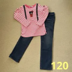 ミキハウス ダブルビーサスペンダーロンT＆デニムパンツ　2枚セット