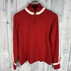 adidasアディダス ハーフジップ ニット セーター レッド Sサイズ ゴルフ
