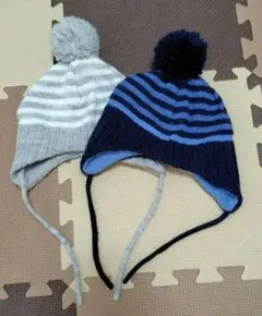 ポンポン付きニット帽セット（ストライプ）　H&M