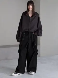 【cussil】【11.5oz】ルーズシルエットダブルサスペンダーワイドパンツ