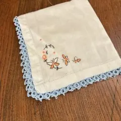 アメリカ アンティーク 蝶々刺繍のハンカチーフ