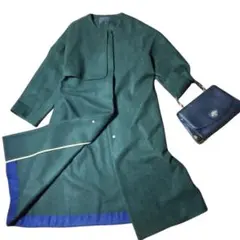 yori ロングコート ウール メルトン ノーカラー グリーン Aライン S