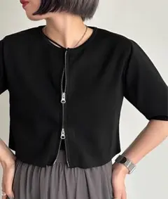 黒 ショート丈 カーディガン ジップトップス