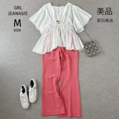 美品✨コーデ売りM半袖ペプラムブラウス　フレアパンツ　春夏服　カラーコーデ