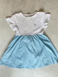 組曲　子供用ワンピース 白/水色 半袖 K刺繍