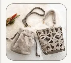 MUMU FURLA ZARAベージュ カットワーク　ショルダーバッグ