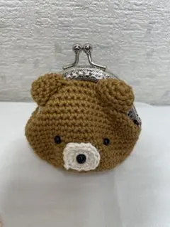 くま型編み物がま口