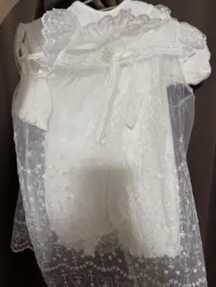 ホワイト レース付き ベビードレス 50-60cm