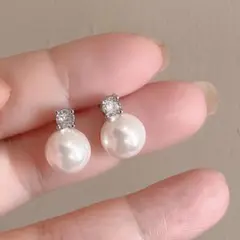 パール　イヤリングウェディング　　クリスタルストーン1237　ドレス　結婚式