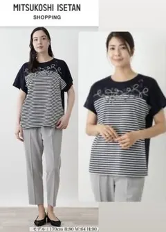 【新品】レリアン13＋ボーダー切替Tシャツ大きいサイズ完売品35,200円のサムネイル