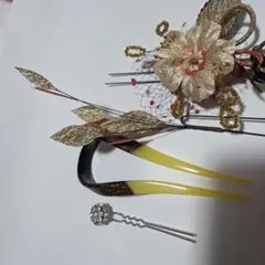 和風髪飾りセット 花飾り・葉・ピン付き