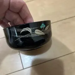 黒色花柄丼（赤内側）　お椀　丼　セット