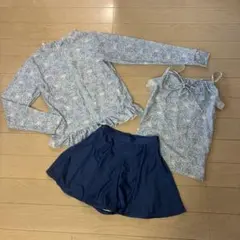 キャサリンコテージ　青系　小花柄 セパレート水着 160 ラッシュガード