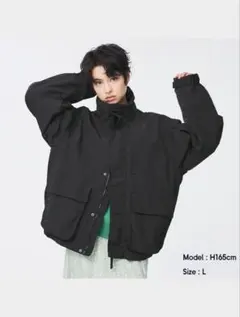 新品未使用タグ付き GU スタンドカラーオーバーサイズブルゾン L ブラック