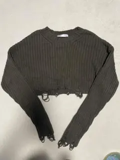 ZARA オリーブグリーン クロップドニット