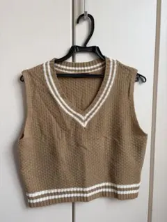 ベージュ Vネック ニットベスト