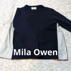 ミラオーウェン　長袖ニット切り替えブラウス　Mila Owen