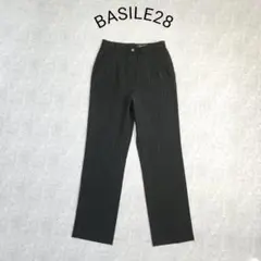 BASILE28　ストレートパンツ　とろみ　ウール　ストライプ　黒　L