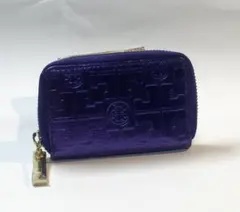 【お買得限定】トリーバーチメタリックパープルコインケースロゴ型押しミニウォレット