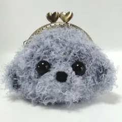 ❀ハンドメイド❀がま口・ポーチ❀手編み・あみぐるみ❀シルバートイプードルちゃん❀
