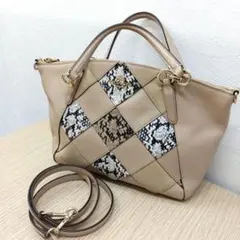 コーチ COACH パイソン柄 ベージュ パッチワークデザイン レザーバッグ