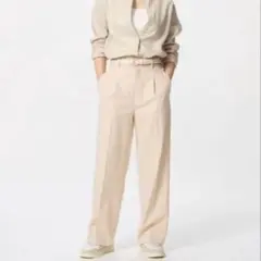UNIQLO タックワイドパンツ　レディース　ベージュ　Mサイズ　2025年