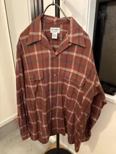 オールドビームス　BEAMS オープンカラーシャツ　ボルドーえんじ　チェック